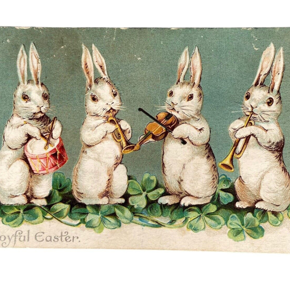 Postcard EASTER A Joyful Easter Anthropomorphic Bunny Musical Band Quartet 1907