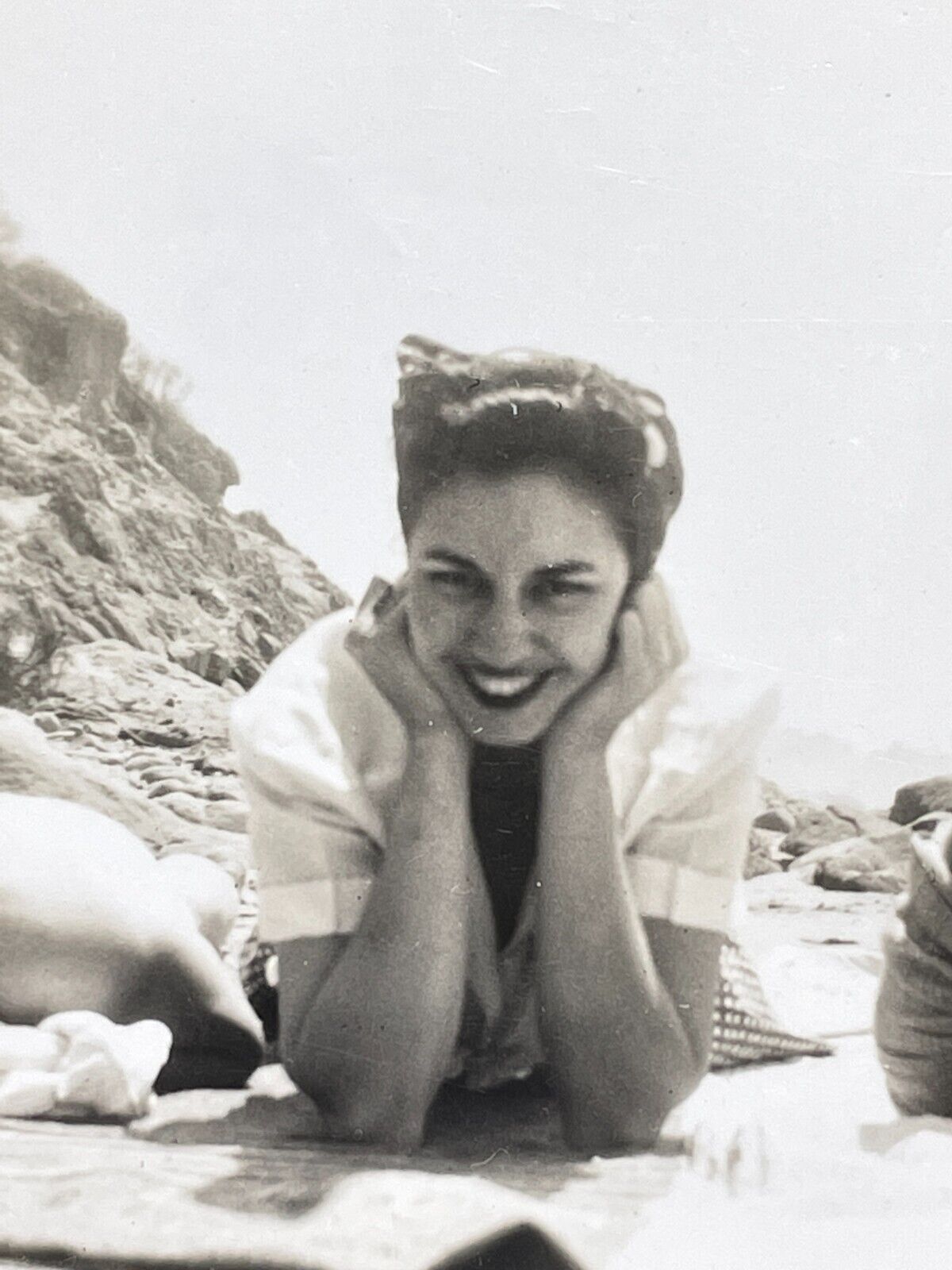 J9 Photograph 1940's Beautiful Woman Pretty Close Up POV Beach Sand