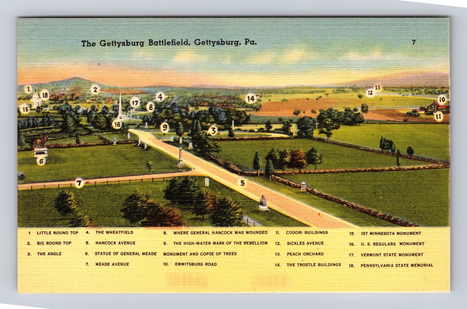 Gettysburg PA-Pennsylvania, View From Tower, Map, Battlefield Vintage Postcard