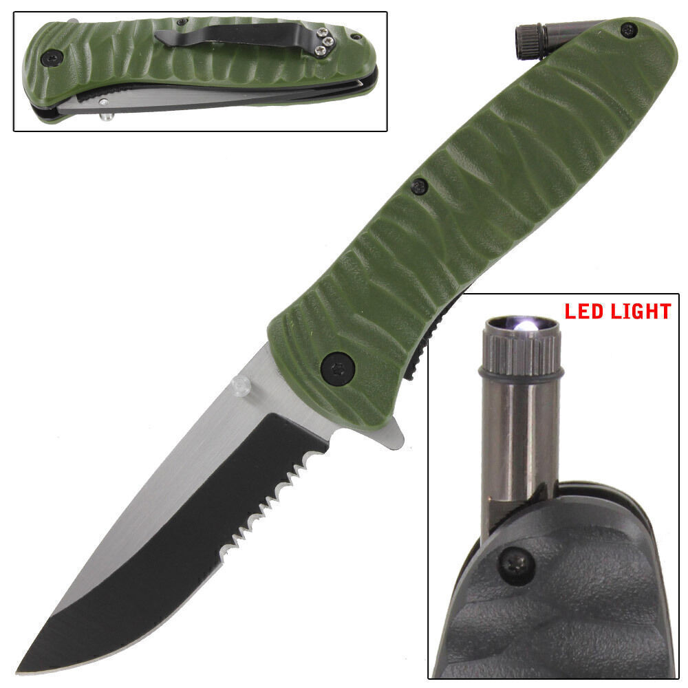 Emergency Code Serrated Spring Assisted Folding Pocket Knife Stainless Steel