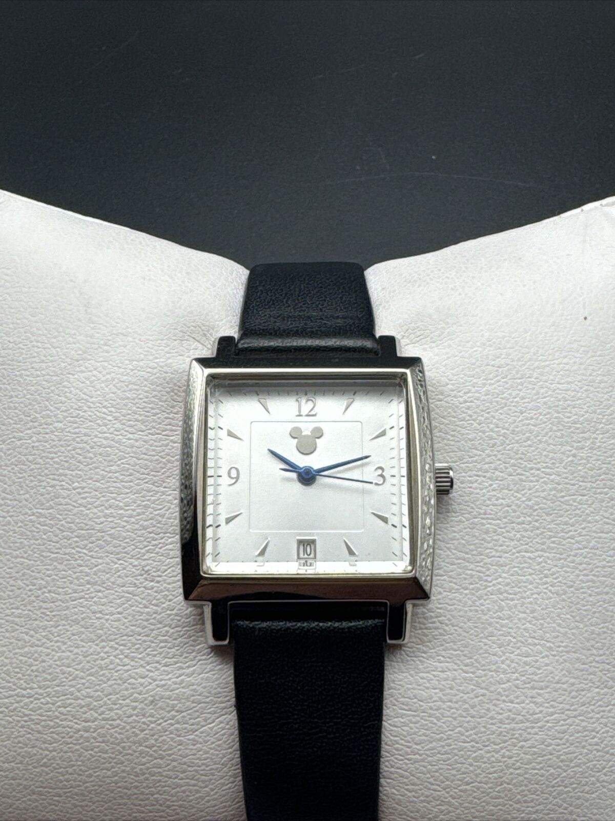 Genuine Disney Timeworks Silver Tone Square Face Blue Analog Hands Wrist Watch 