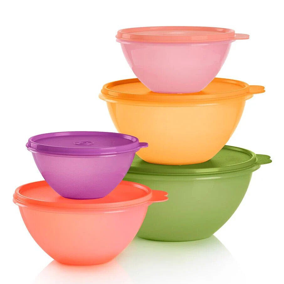 NEW Tupperware Wonderlier 5 bowl set Classic colors purple pink orange yel green