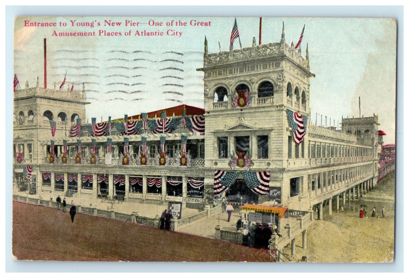 1912 Entrance to Young's New Pier, Atlantic City New Jersey NJ Postcard
