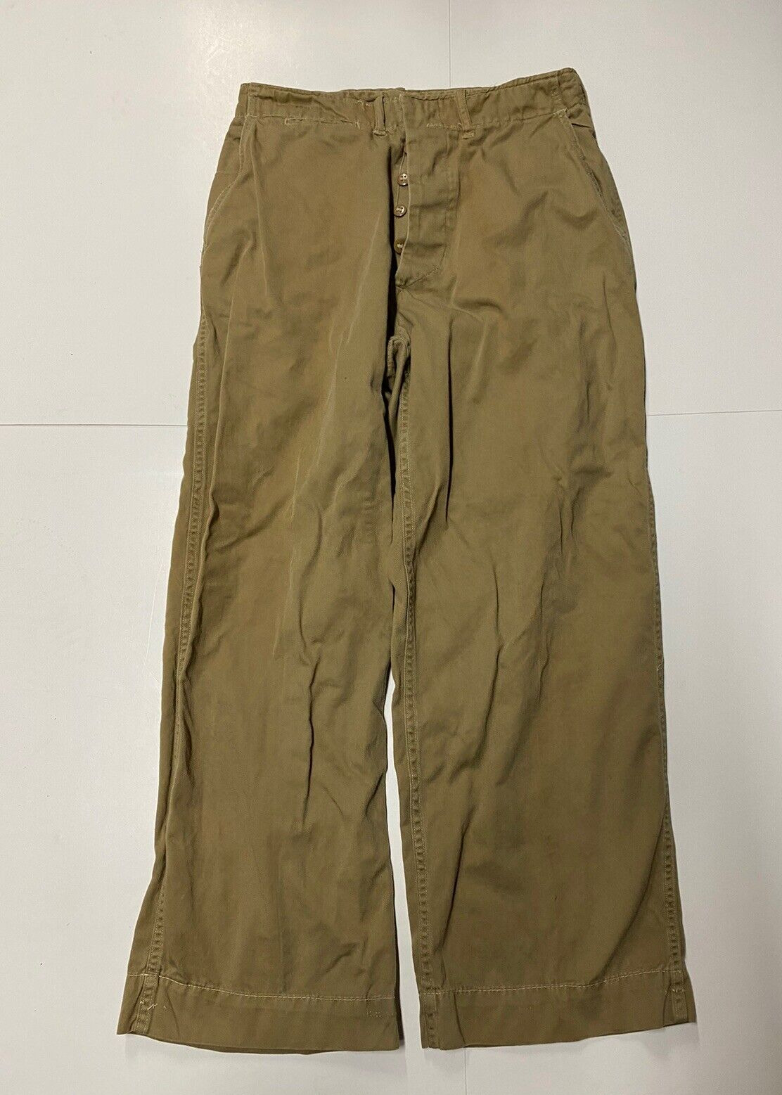 Vintage WW2 Pants Size 28 X 27 Khaki Twill Cotton 1940s Button Fly USMC