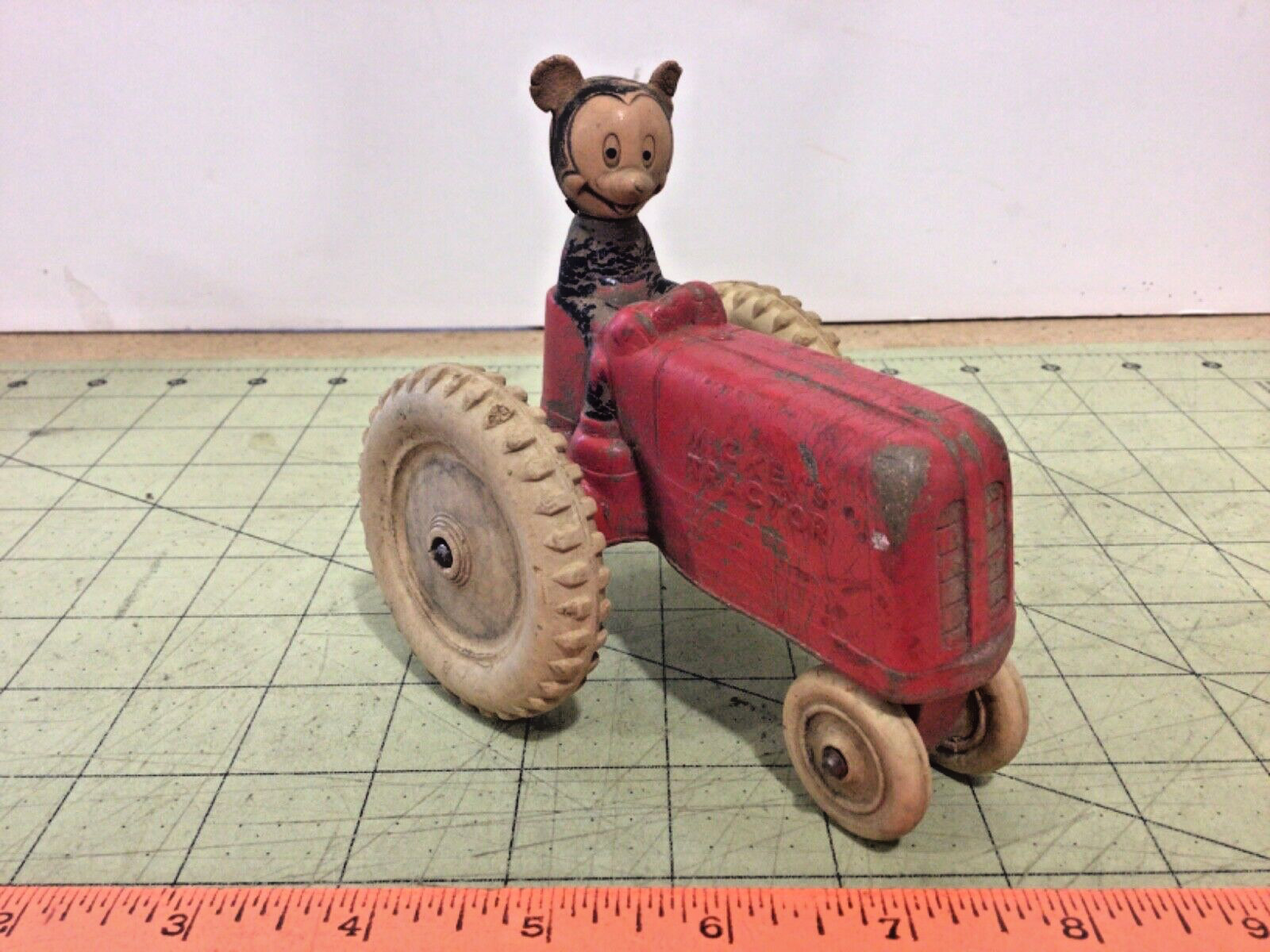 VINTAGE Mickey Mouse Mickey’s tractor Rubber material RARE sold as-is