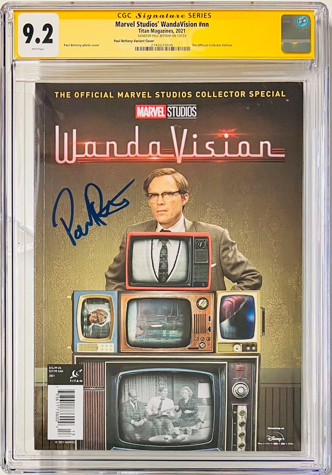 CGC SS Magazine Signed Paul Bettany Graded 9.2 Marvel WandaVision #nn Variant