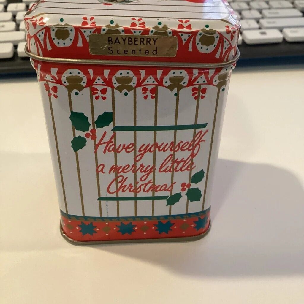 Vintage Giordano Holiday Candle in tin from 1993 Christmas bayberry scent