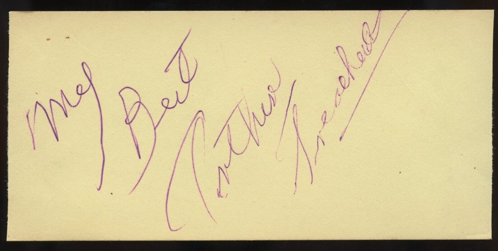 Arthur Treacher d1975 signed autograph auto 2x5 Cut British Actor in Curly Top