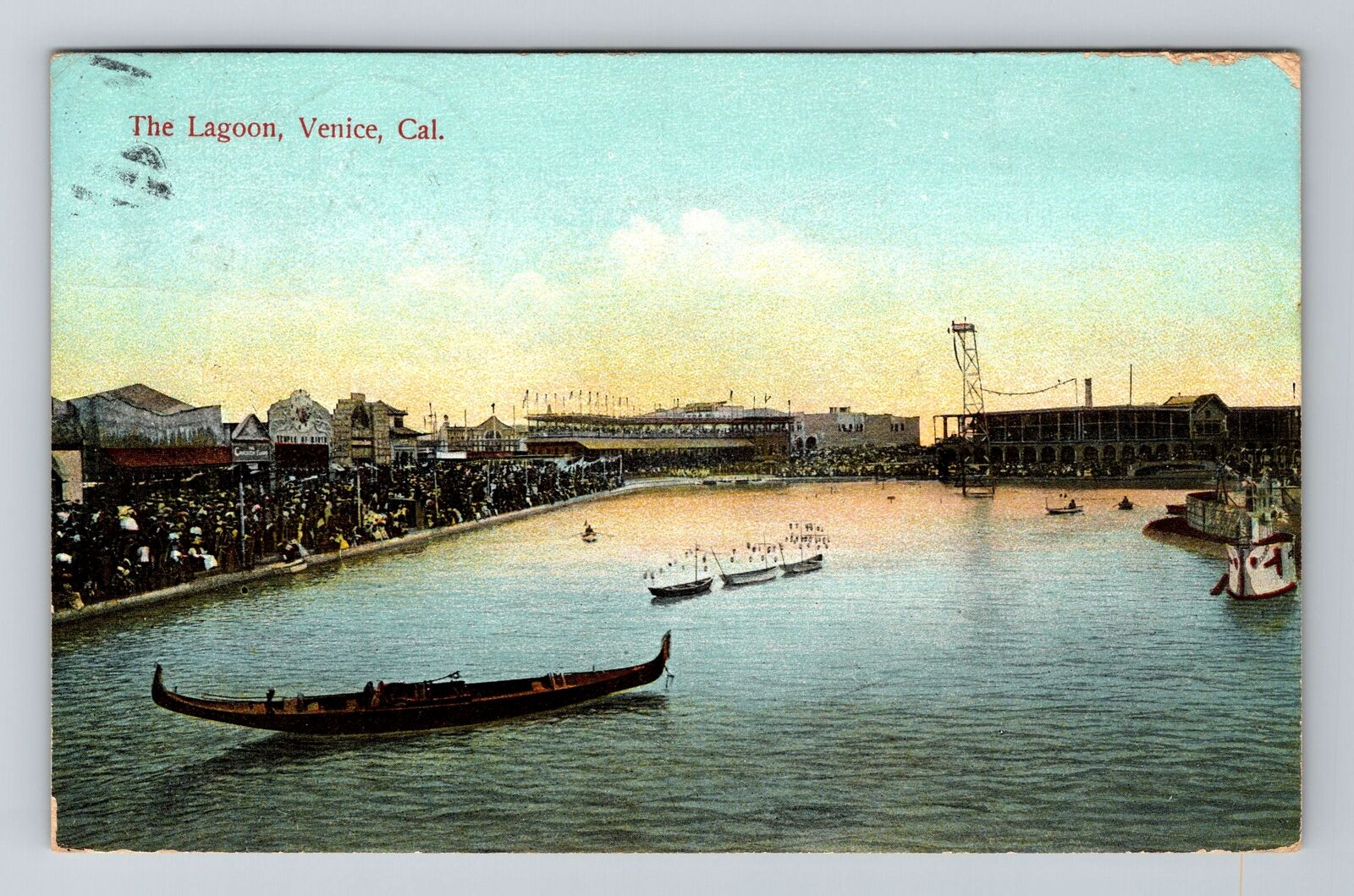Venice CA-California, The Lagoon, Gondala's, Antique Vintage Souvenir Postcard