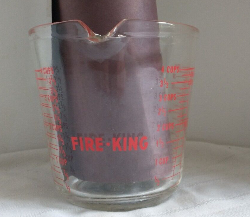 Vintage Fire King Block Lettering Measuring Cup Glass 499 -4 Cup -1 Quart -32 OZ