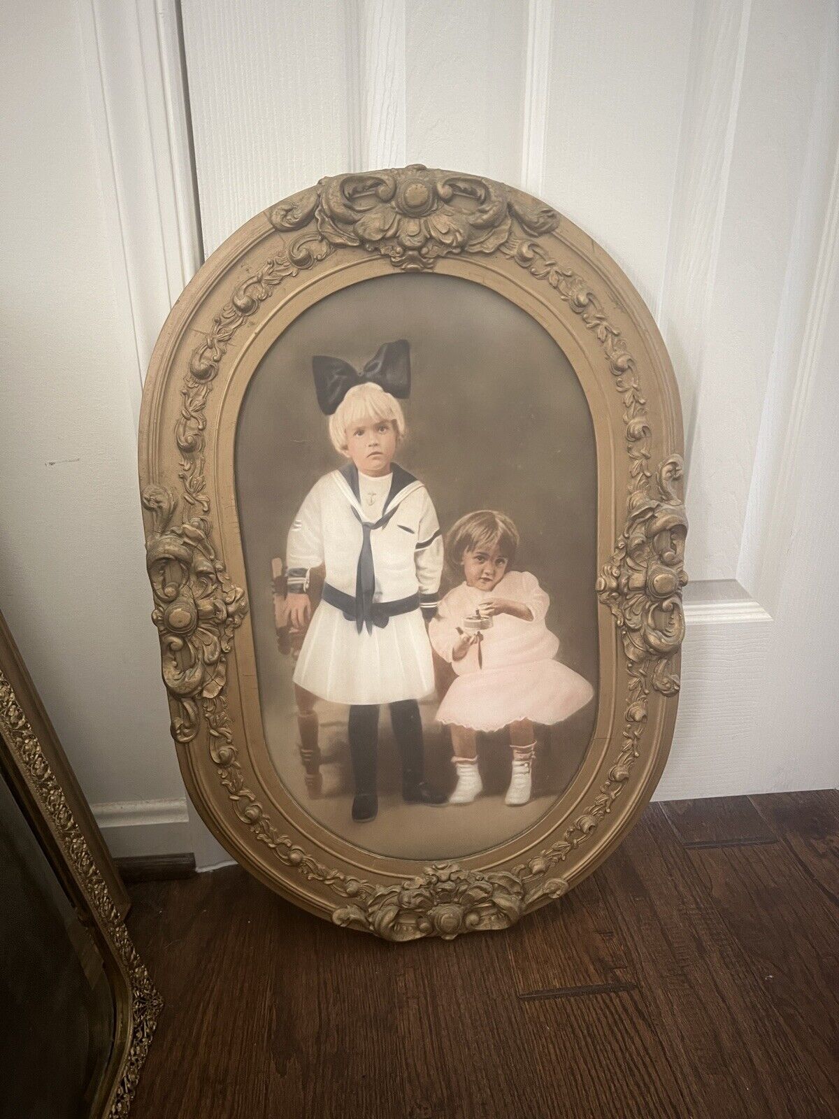 Antique Photo In Ornate Wooden Frame 
