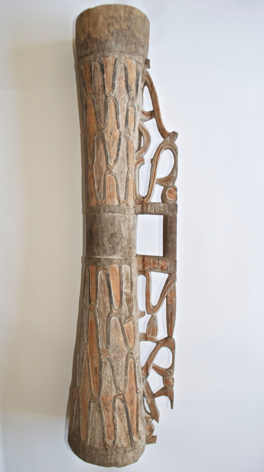 Asmat Drum Hourglass Shape Wood Carved Irian Jaya Region New Guinea Artifact-L39
