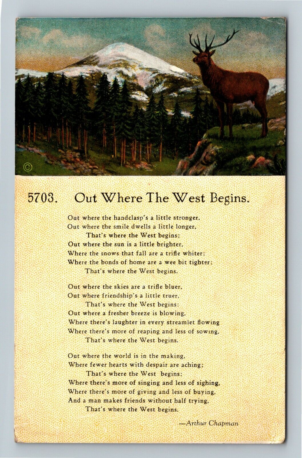 Out Where The West Begins Poem By Arthur Chapman Vintage Postcard
