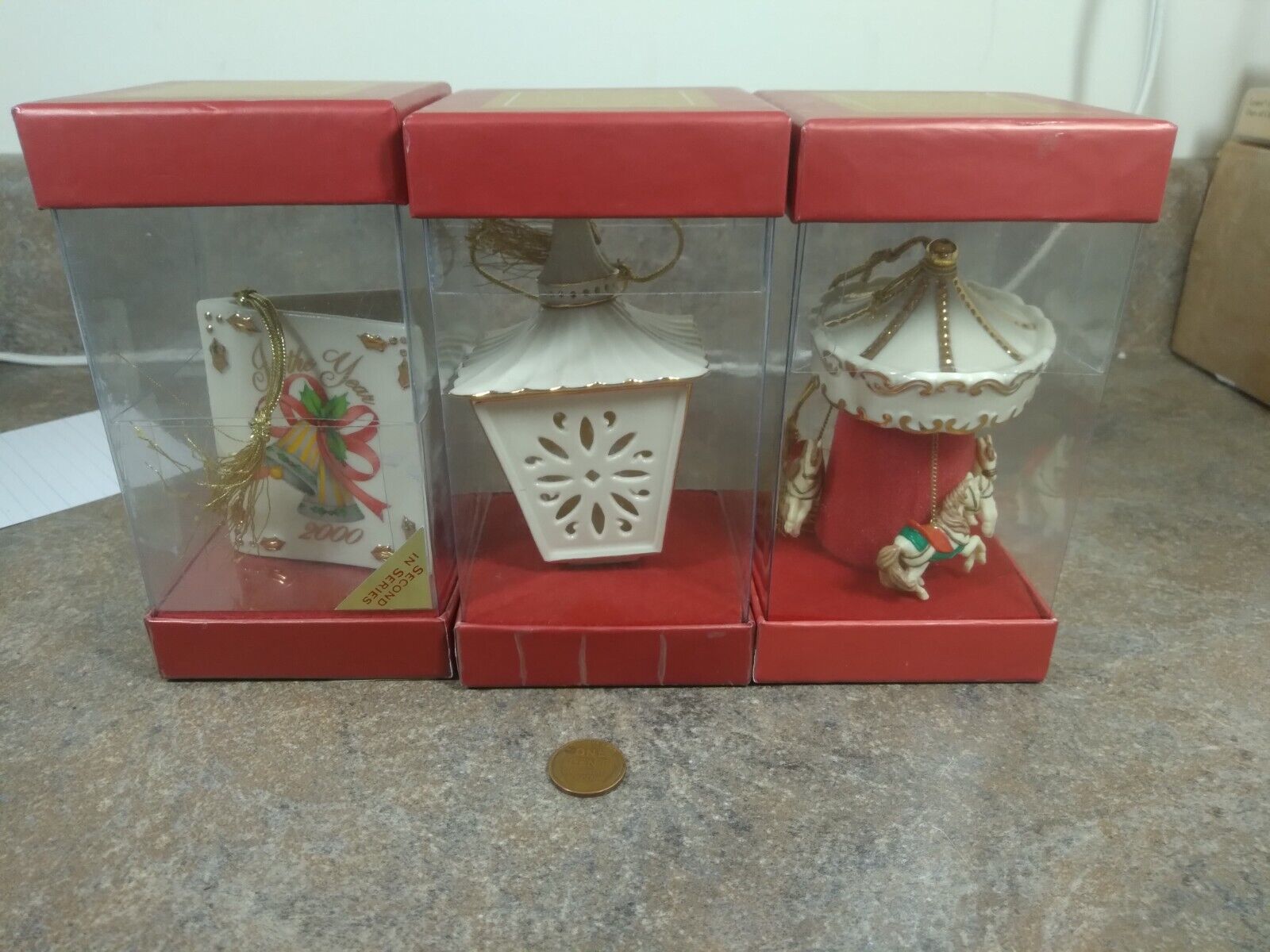 Set of 3 Lenox China Christmas Ornaments in Box