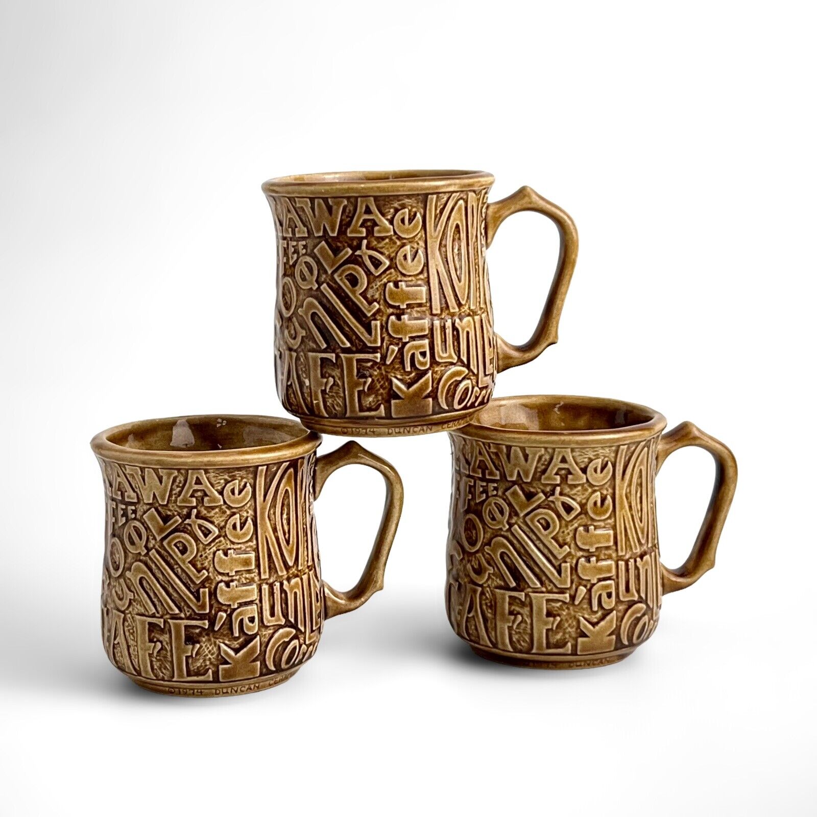 Vtg.1974 Set of 3 Duncan Ceramics Stoneware Coffee Cups Kawa, Kaffee Scotland