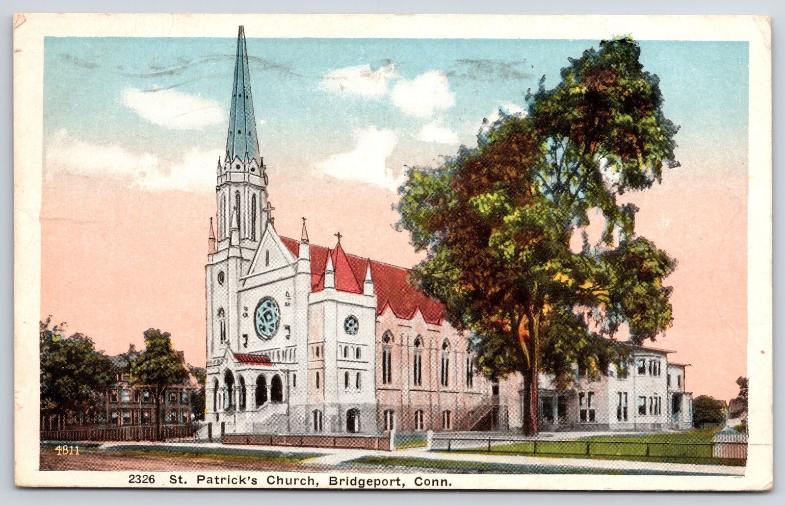 1917 Saint Patrick's Church Bridgeport Connecticut Grounds View Posted Postcard