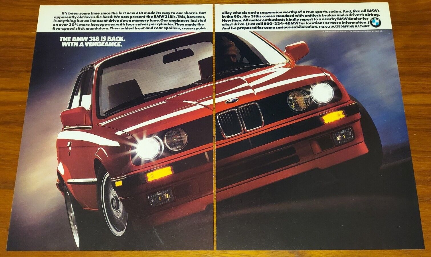 BMW 318is MAGAZINE ADVERTISEMENT PRINT AD E30 3 SERIES BACK WITH A VENGEANCE