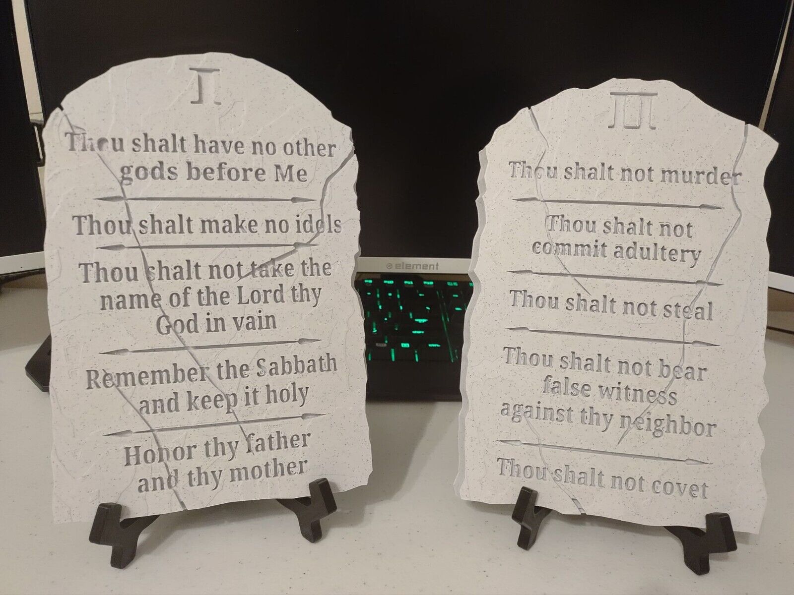 Church 10 commandments Tablets - 3d printed, 9x6 Inches - 2 FREE Black Stands