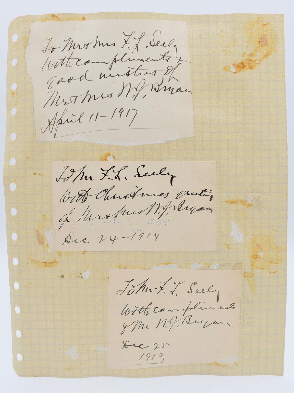 Three Hand Written Notes from William Jennings Bryan to Fred Loring Seely