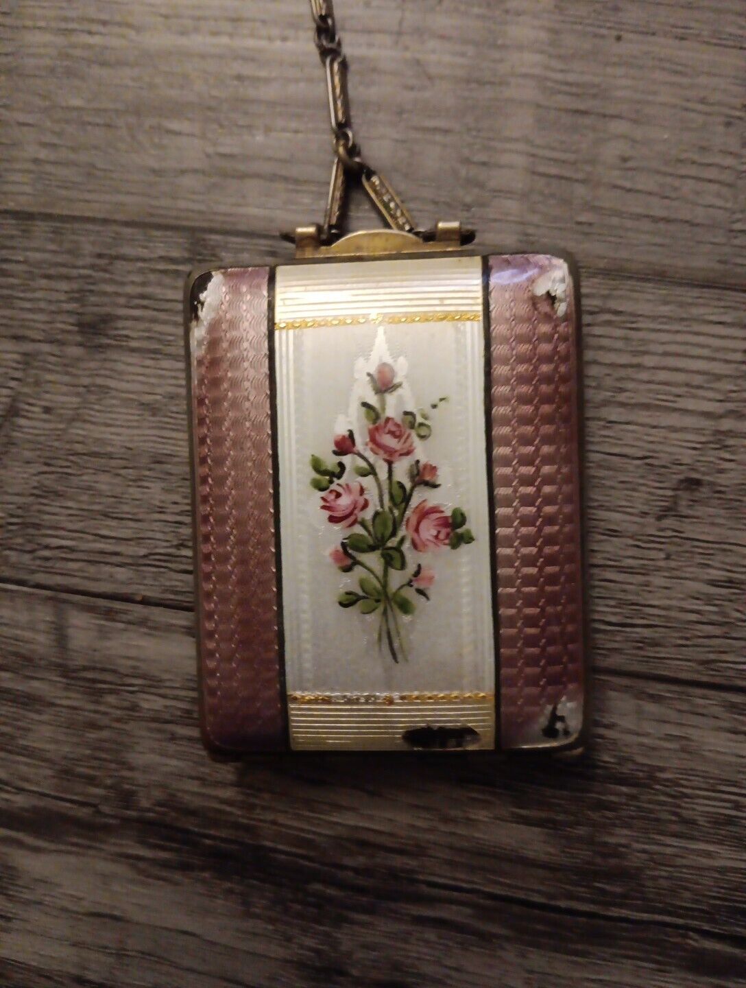 Vintage Compact Art Deco Ornate 1920s Makeup Mirror Pill Case Floral Purple
