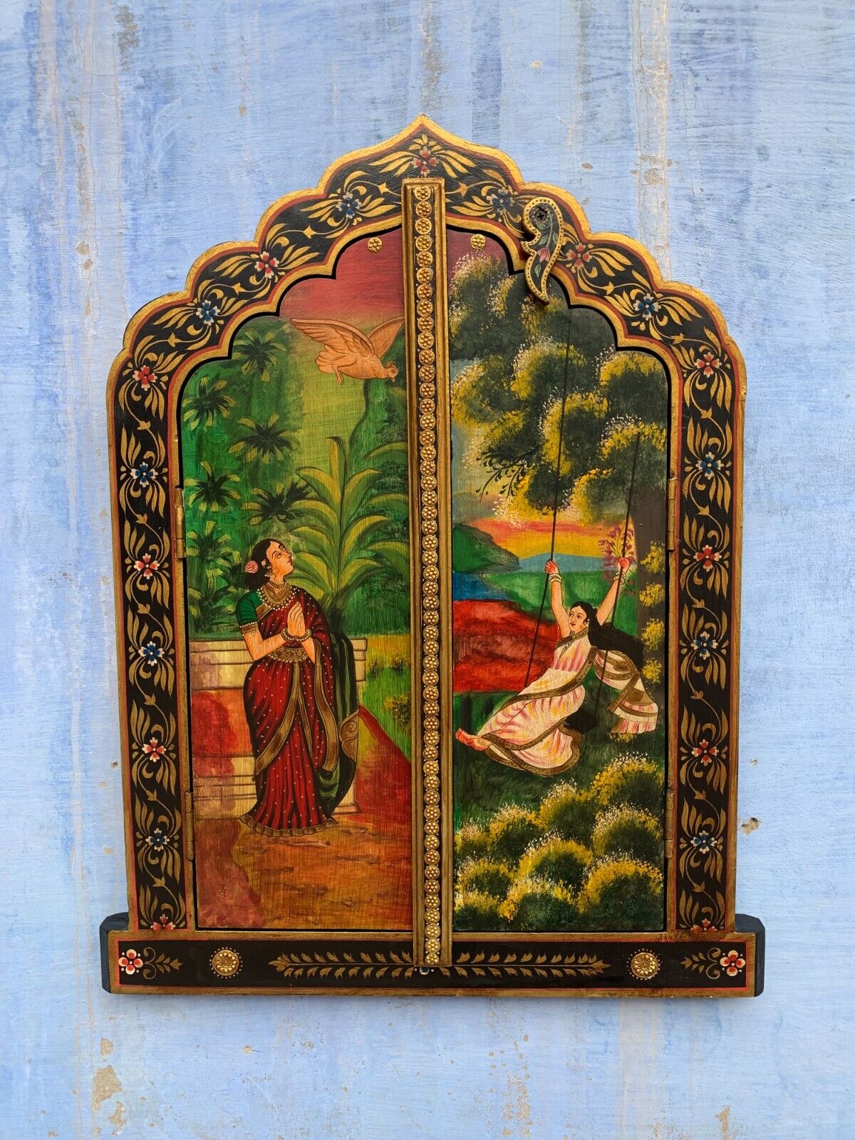 Old Wooden Hand Painted Window, Indian Women Painted Window, Wall Decor Window,