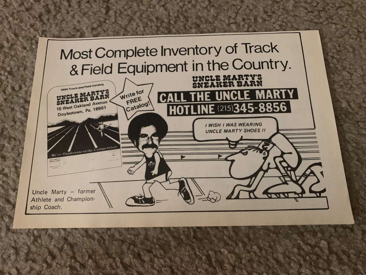 Vintage 1980 UNCLE MARTY'S SNEAKER BARN DOYLESTOWN PA Print Ad MARTY STERN