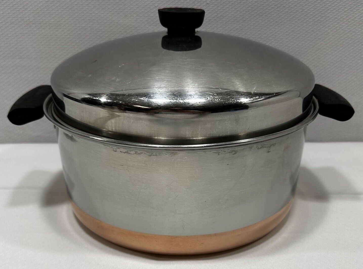 Vintage Revere Ware 1801 6 Qt. STOCK POT With Lid Copper Bottom Double Ring