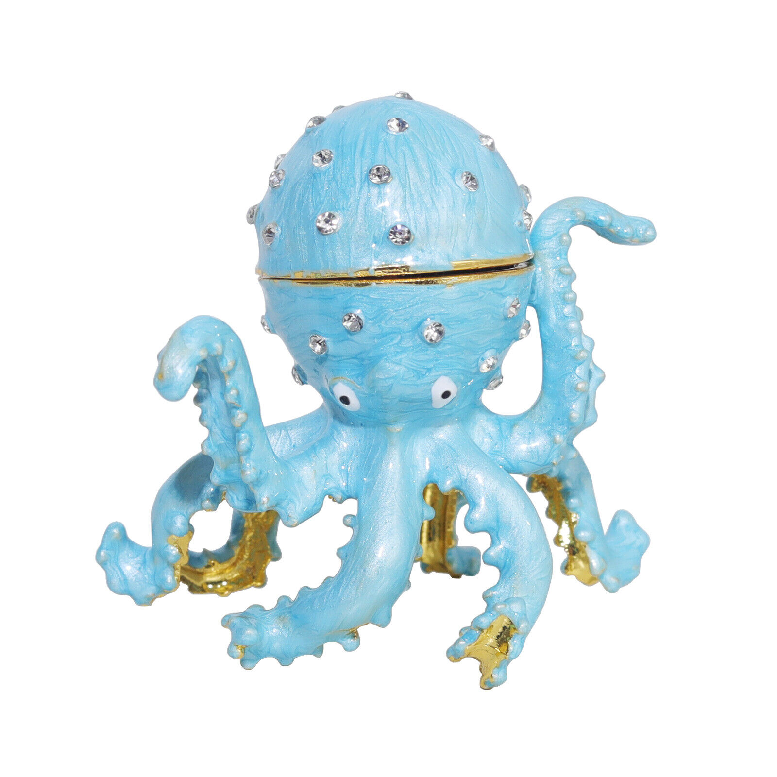 Blue Octopus Trinket Box Hinged Rhinestone Jeweled Colorful Enamel Ring Box Gift