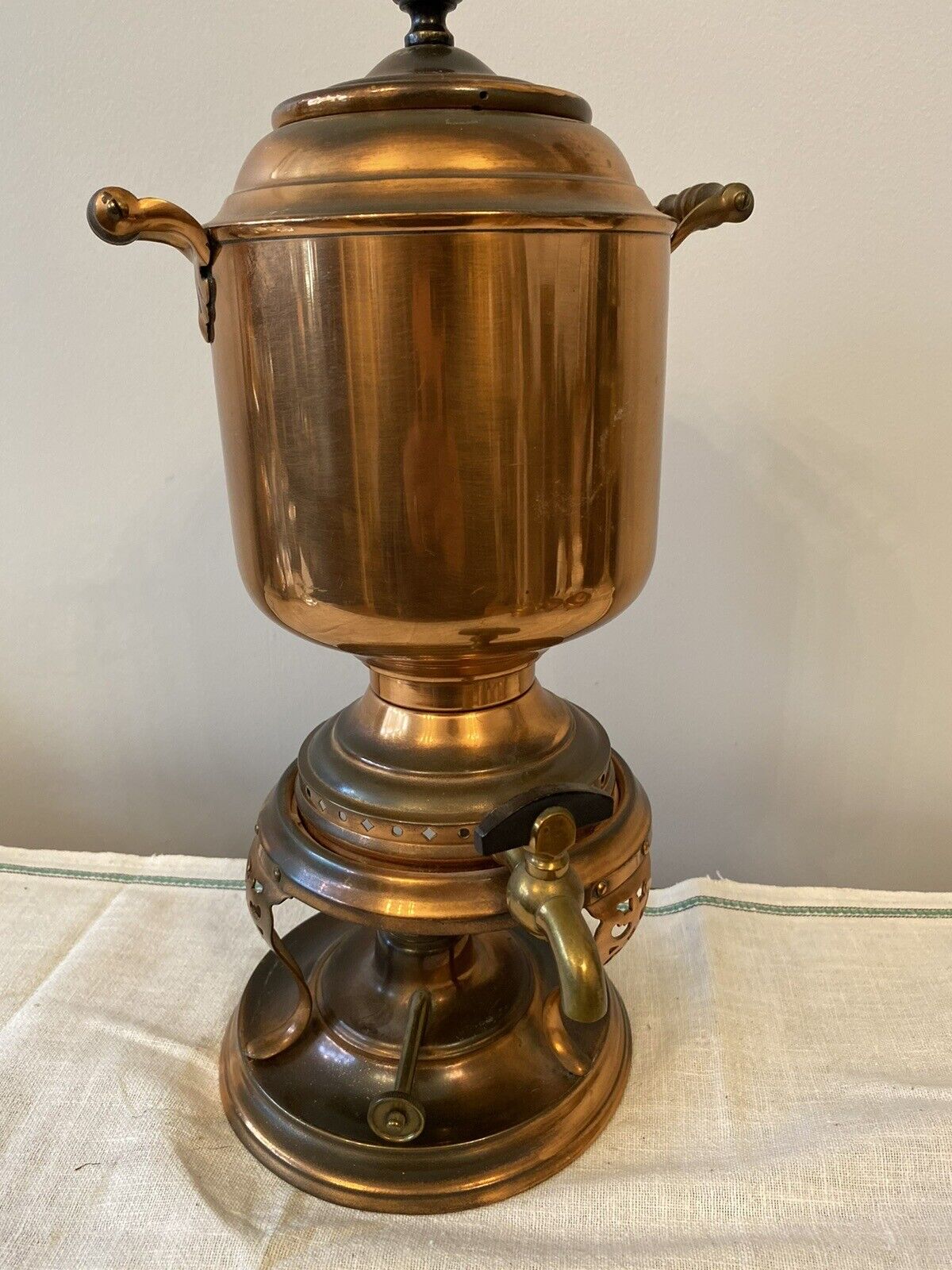 Antique MANNING & BOWMAN 1904 Copper Brass Samovar Tea Coffee Pot w Burner