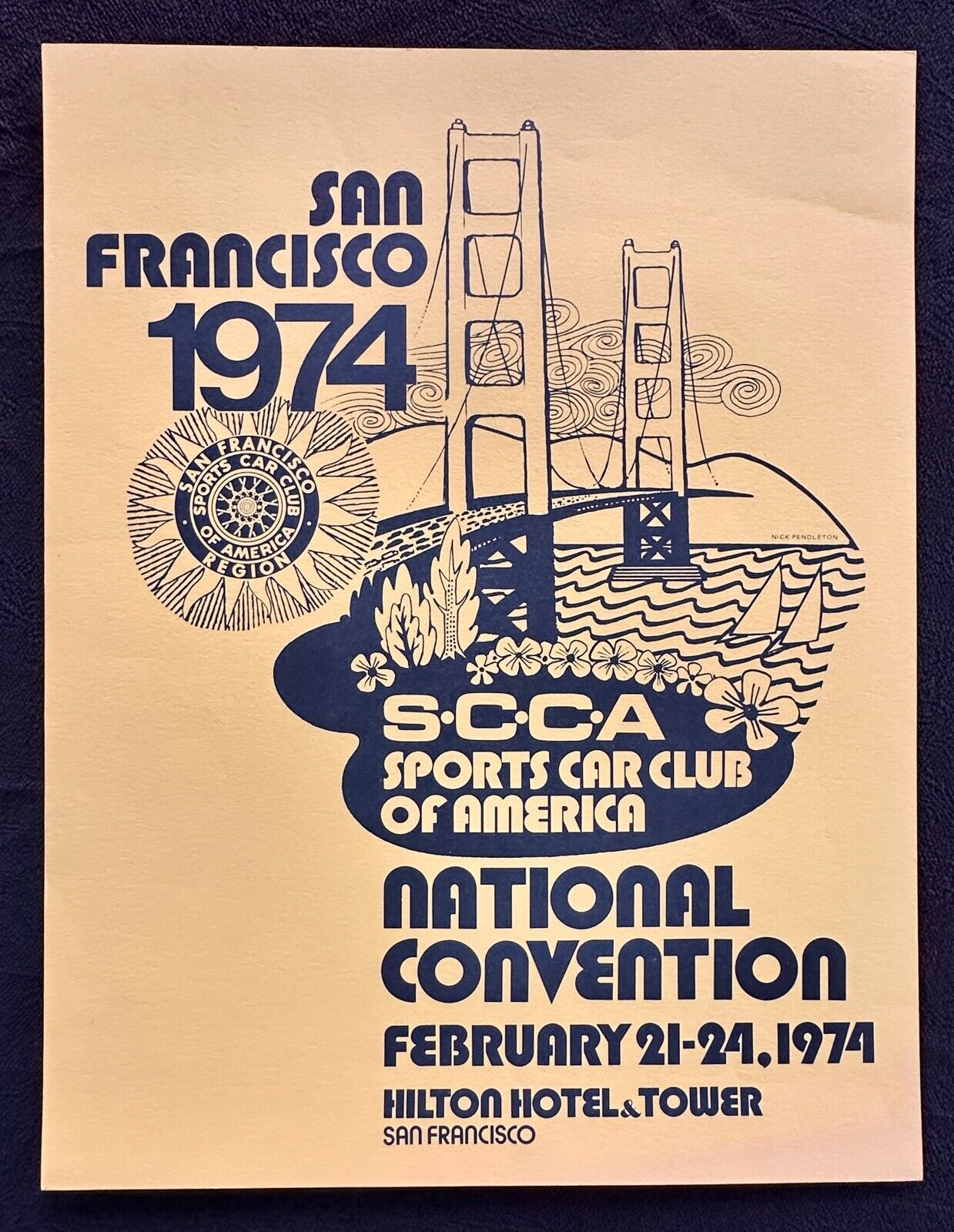 1974 SCCA Sports Car Club of America Poster San Francisco Convention Golden Gate