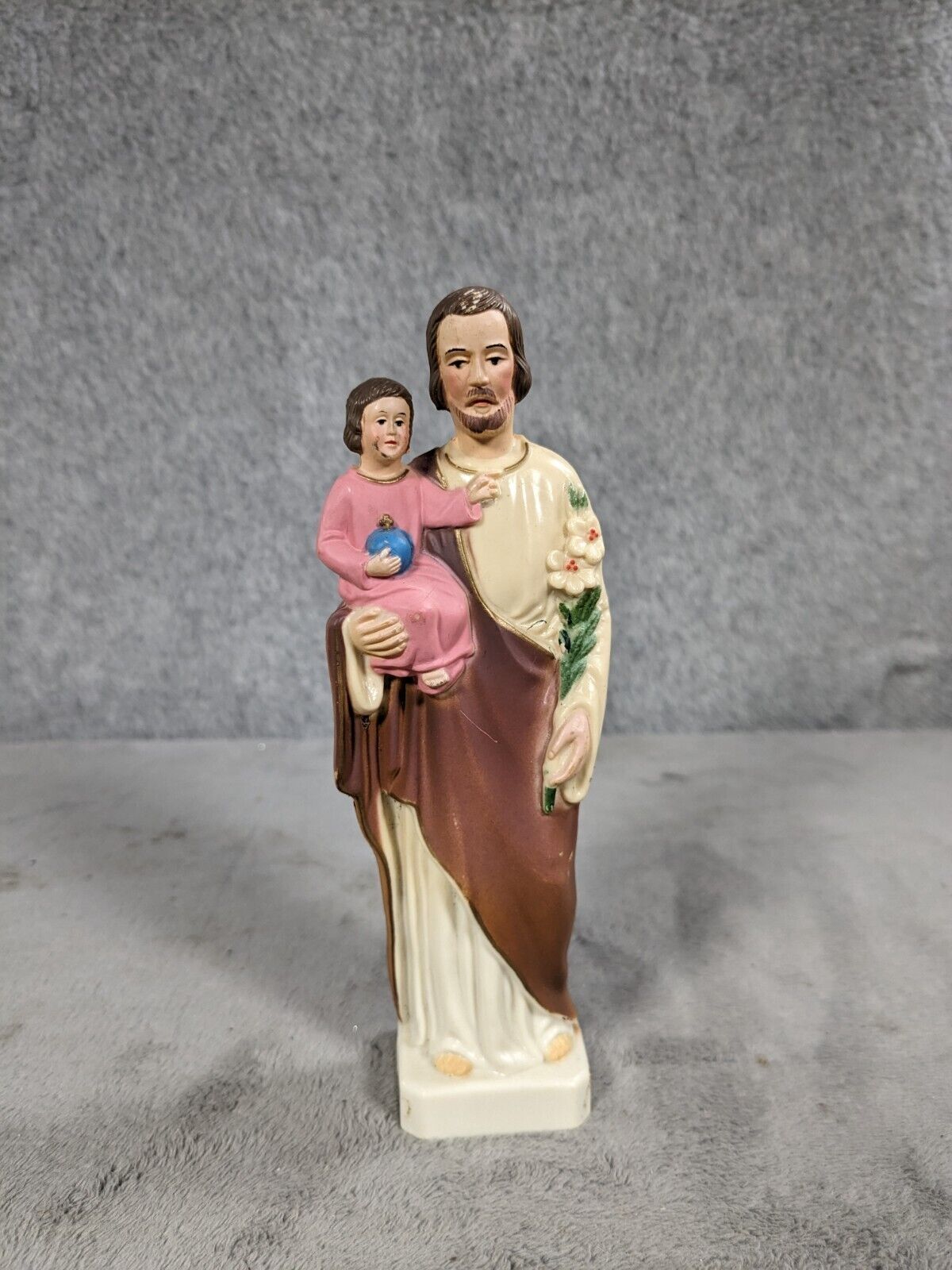 Vintage St. Joseph Young Jesus Holding the World Religious Figurine Plastic 6”