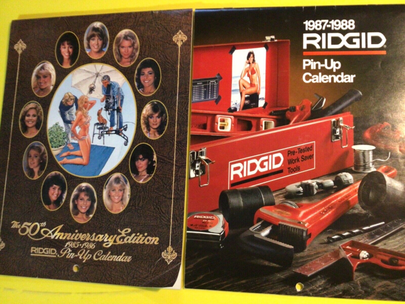 Rigid tool 1987-8 pin-up calendar plus 1985,86, 50th anniversary( 2 calendars)