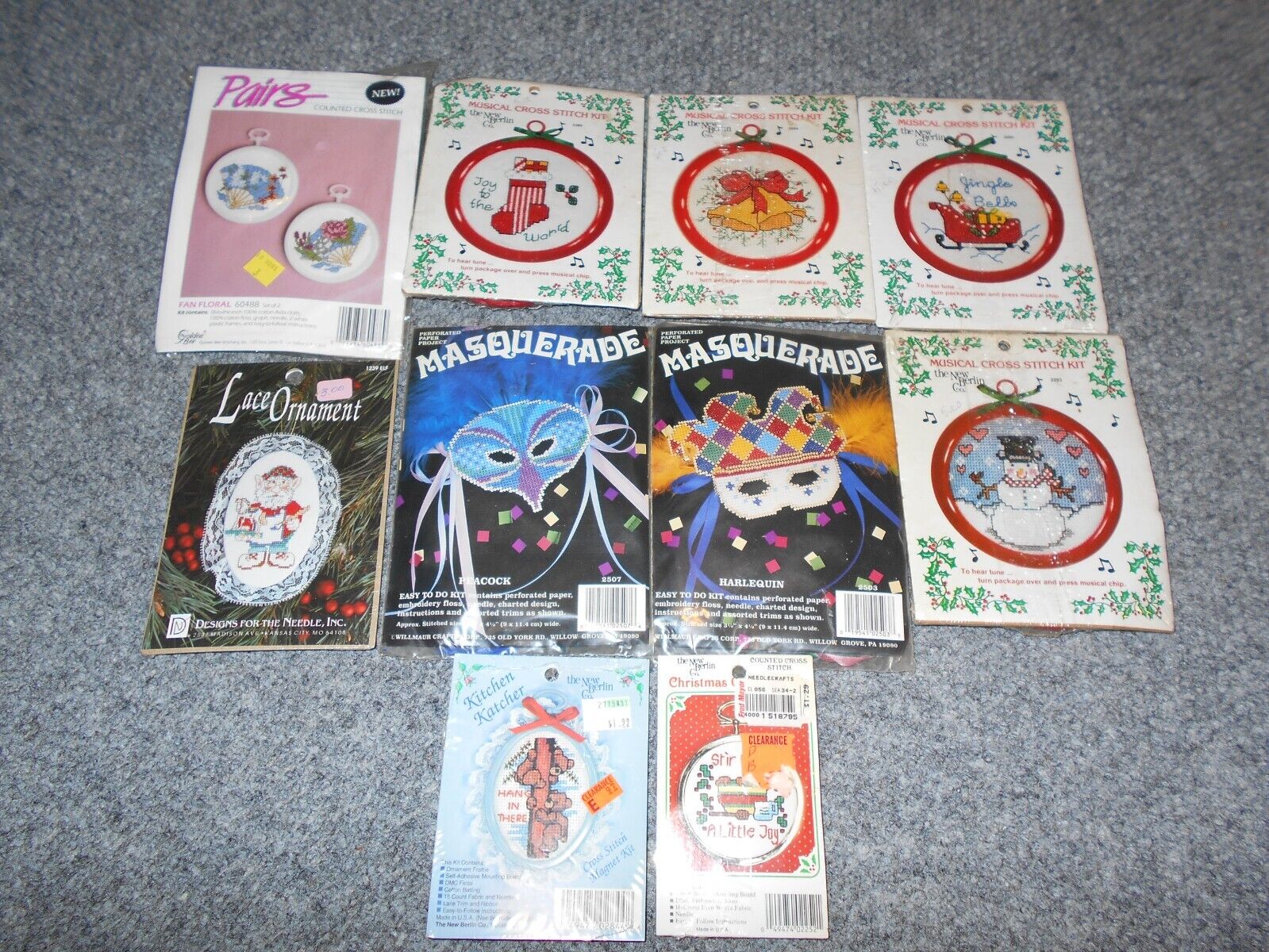 10 VTG 80'S NEW SEALED CROSS STITCH SMALL SETS LOT - MUSICAL MASQUERADE ETC