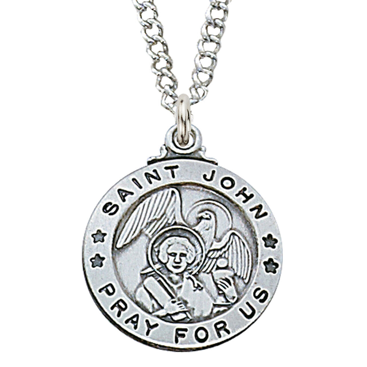 St John The Evang Medal Sterling Silver Pendant 20 Inch Christian Catholic Chain