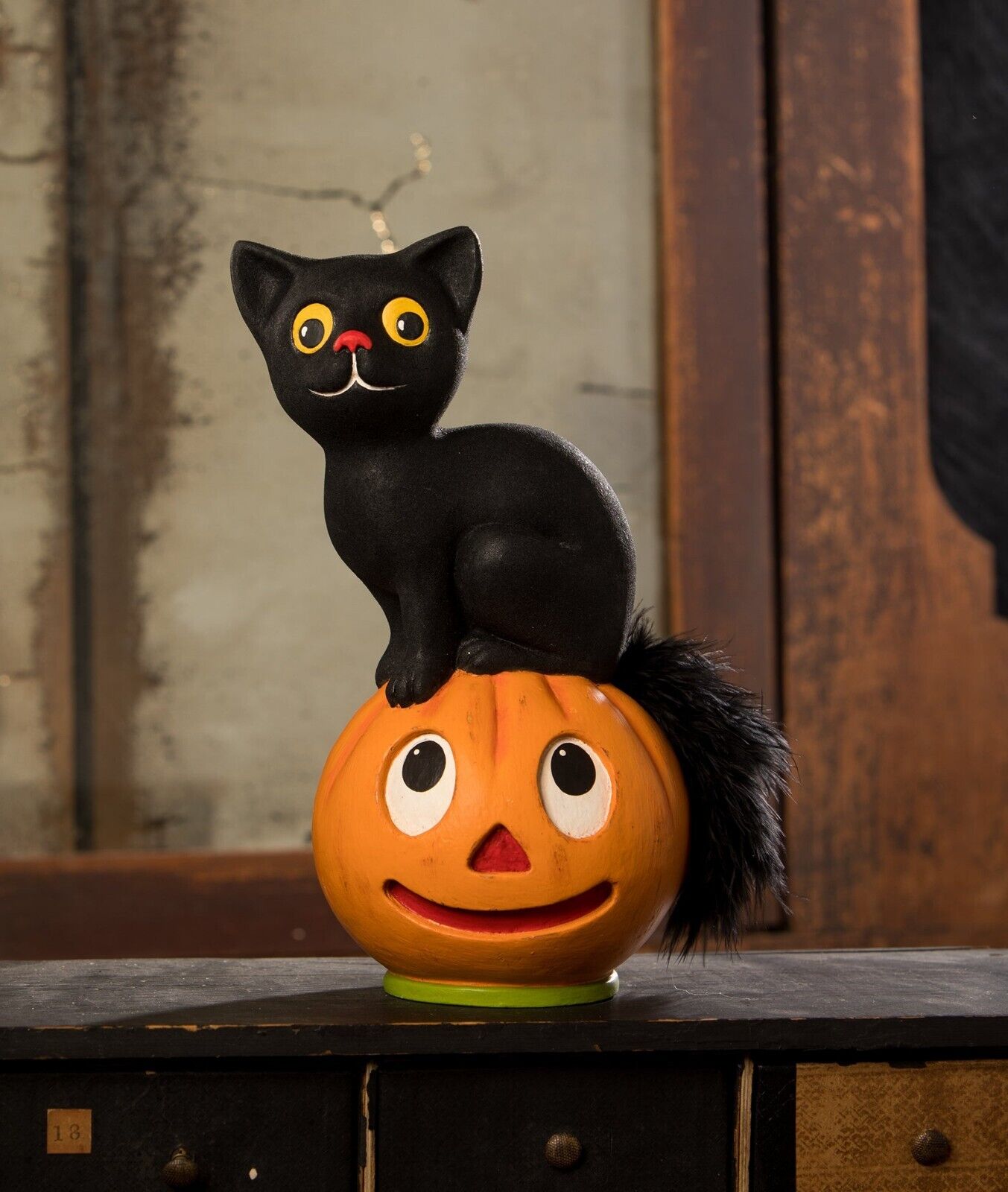 Bethany Lowe Vintage Seated Cat on Pumpkin New Halloween 2024