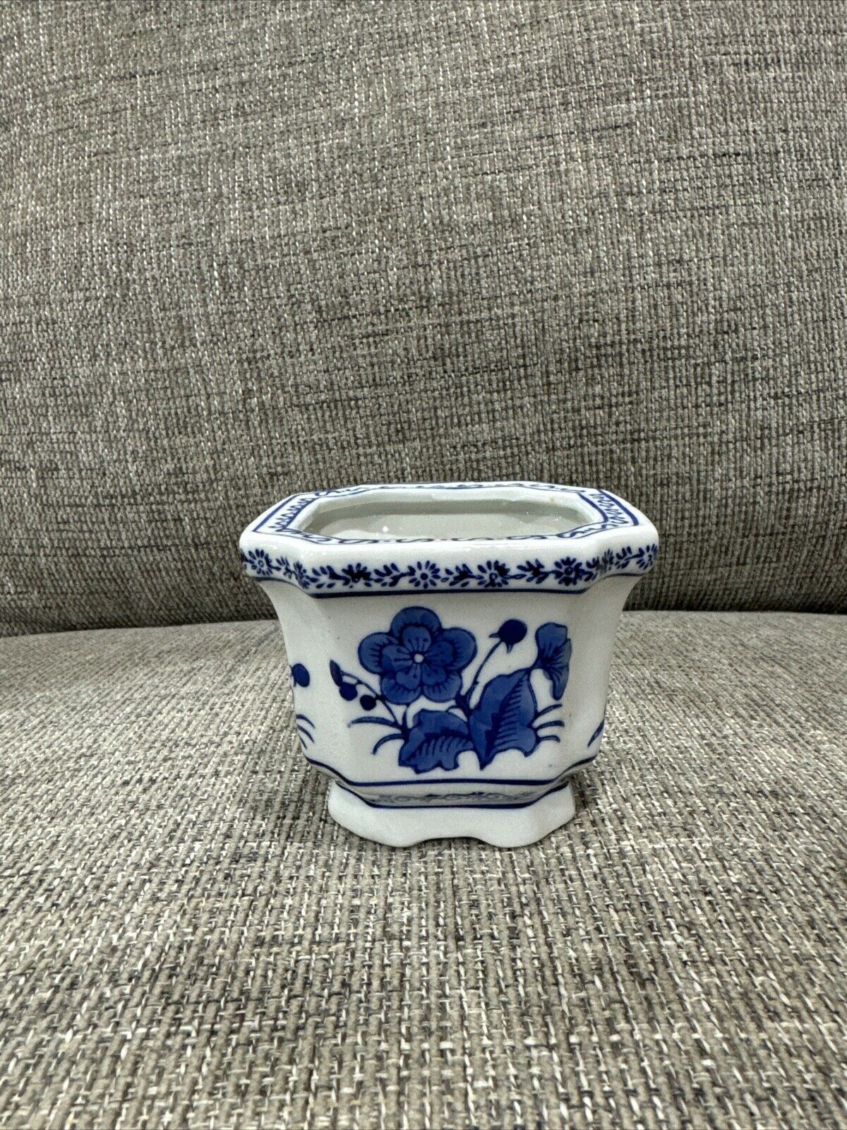 Vintage Bombay Company Scented Candle Cobalt Blue Holder Planter Hand Paint B23