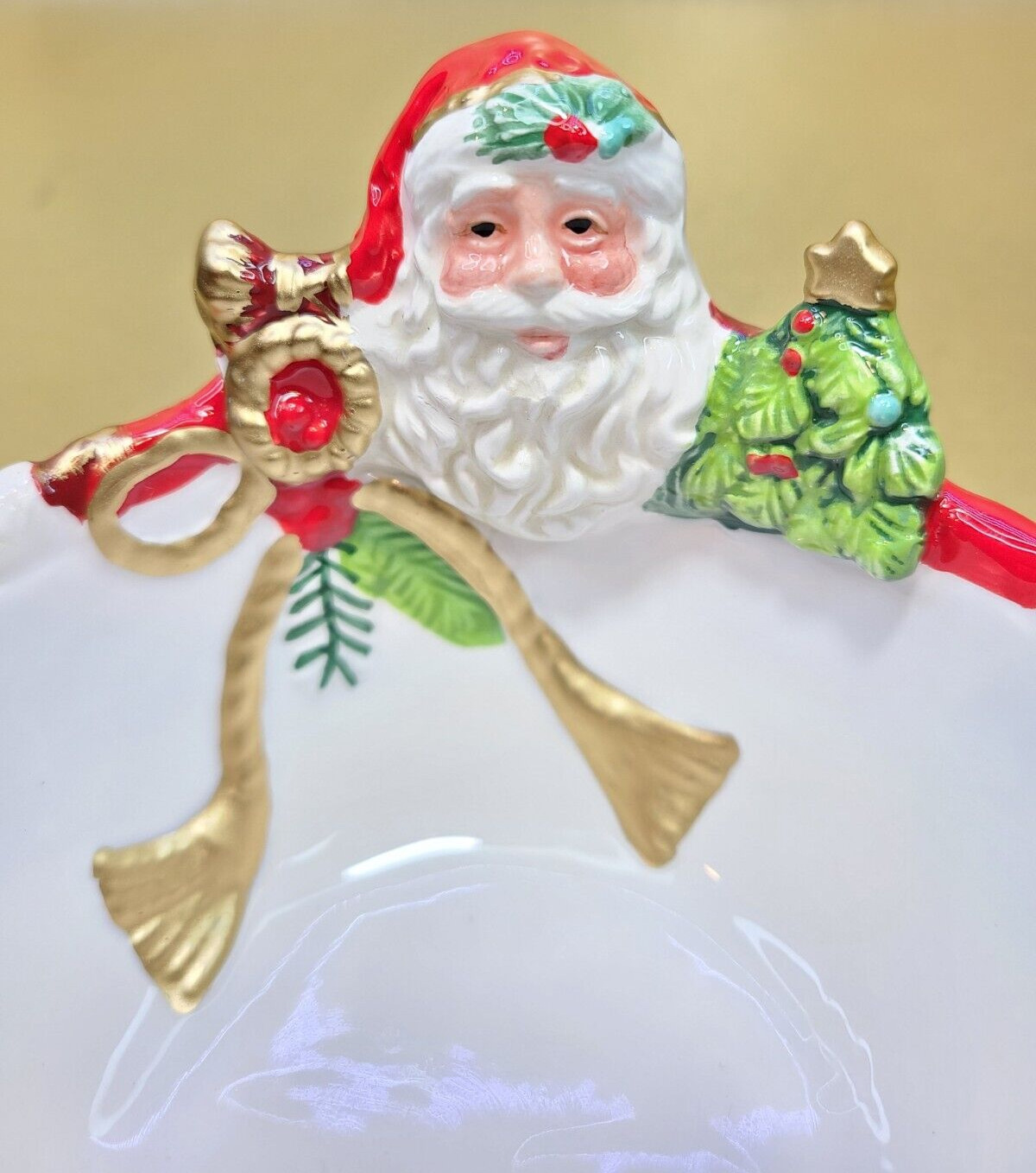 Fitz and Floyd Macy\'s Christmas Holiday Tidings Nut Bowl Santa 4” Ceramic 2017