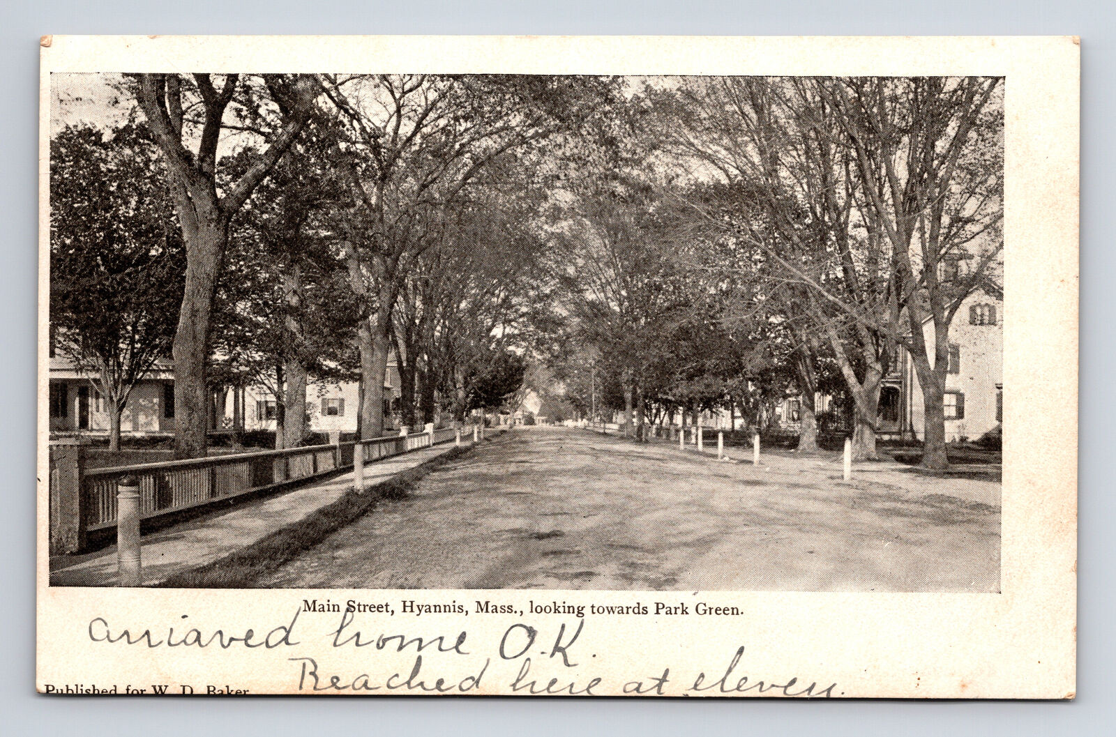 c1905 Main Street View Towards Park Green Hyannis Massachusetts MA Postcard