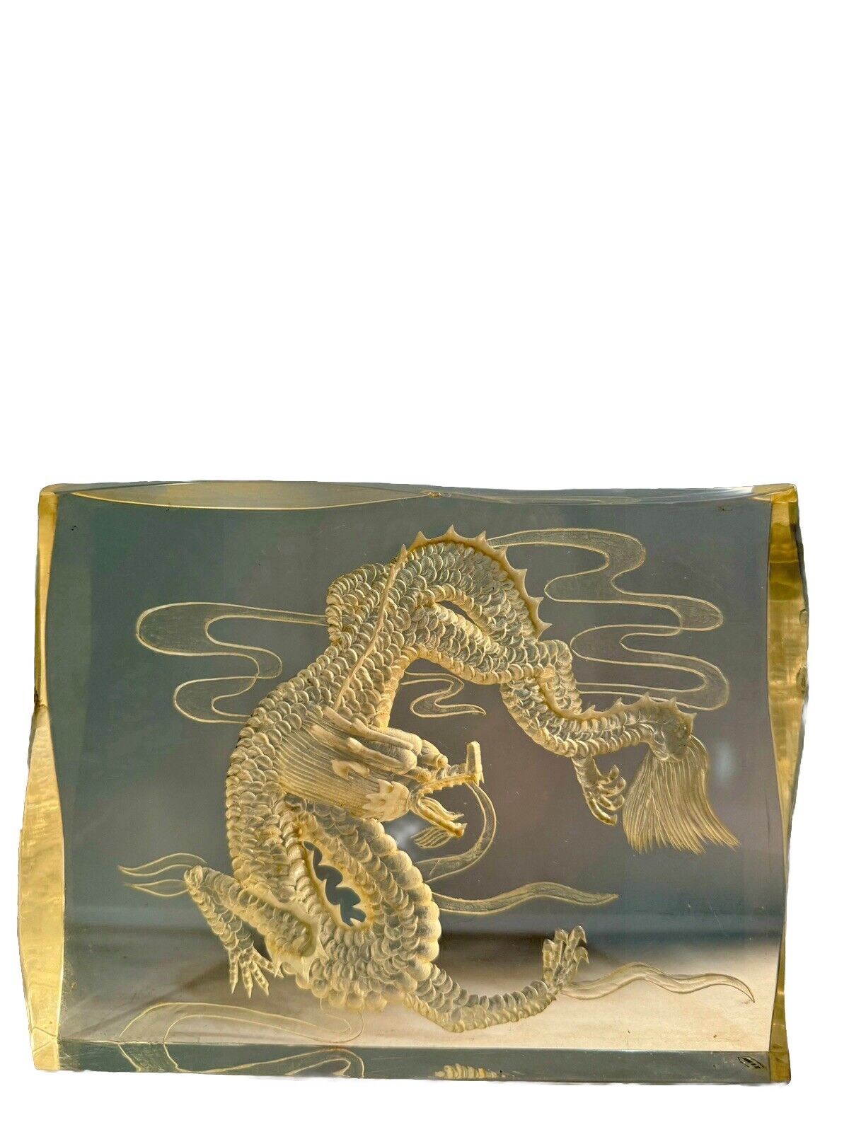 Vintage Lucite? Reverse Carved Dragon GUVC