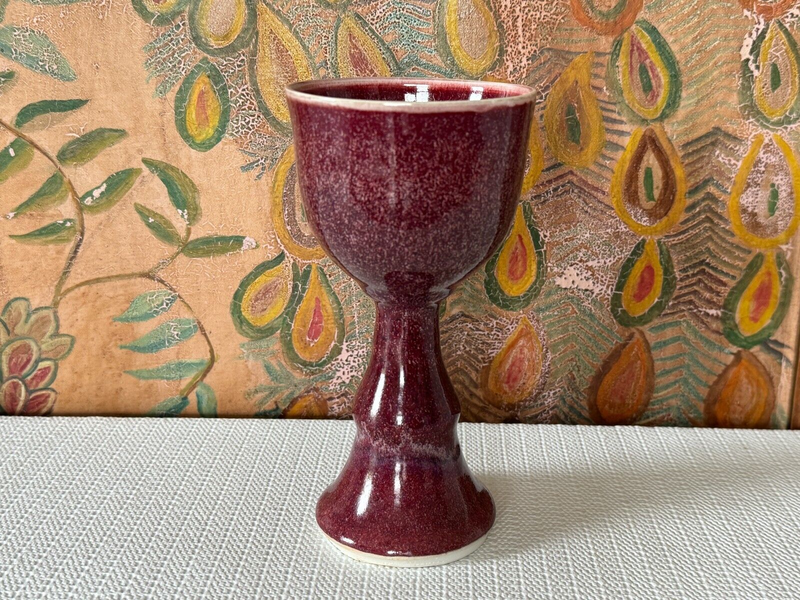 Vintage Signed Gerry Williams Studio Art Pottery Red Purple Glazed Chalice