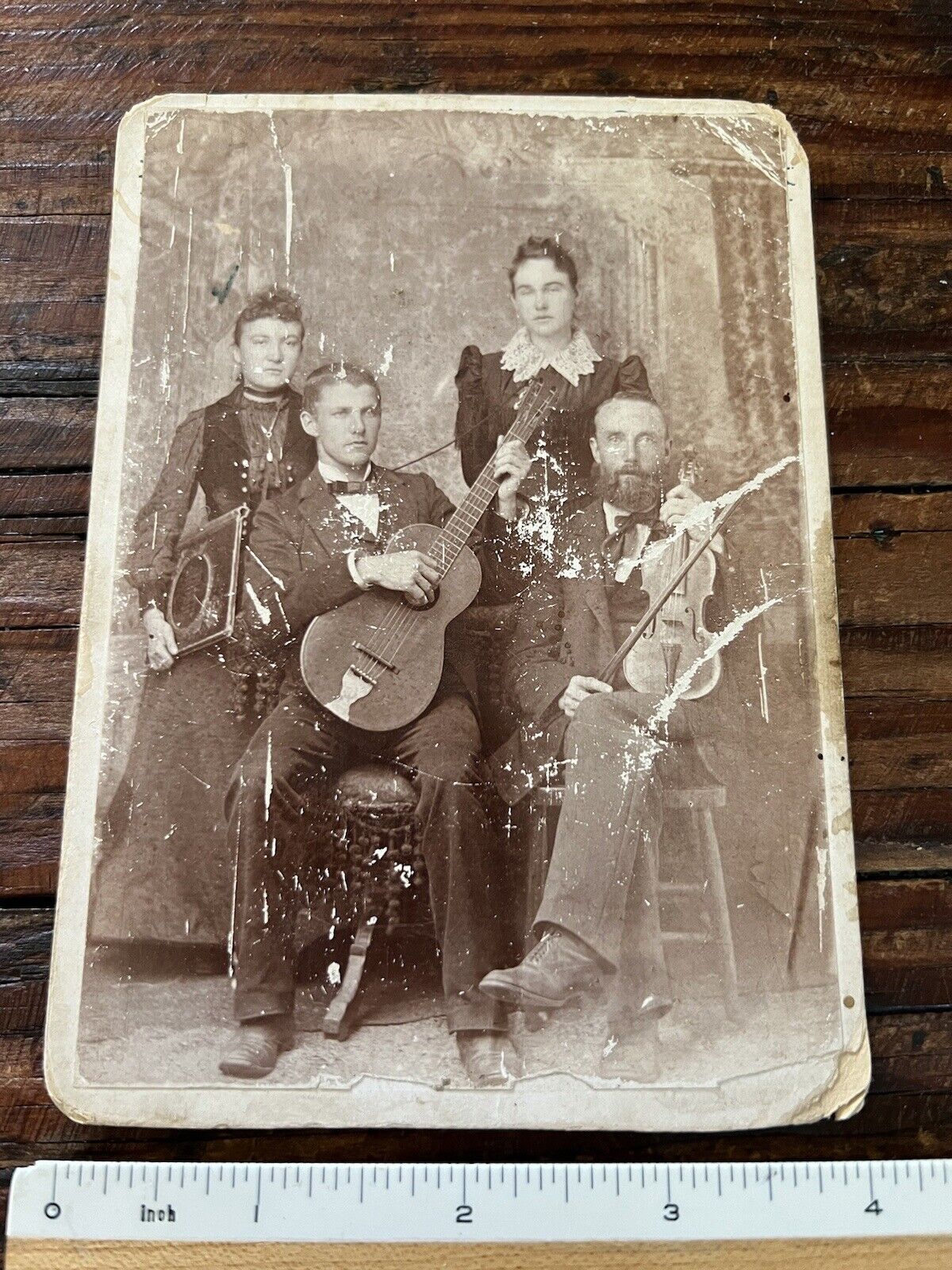 1880’s Cabinet Card Photograph of Musicians Guitar & Violin