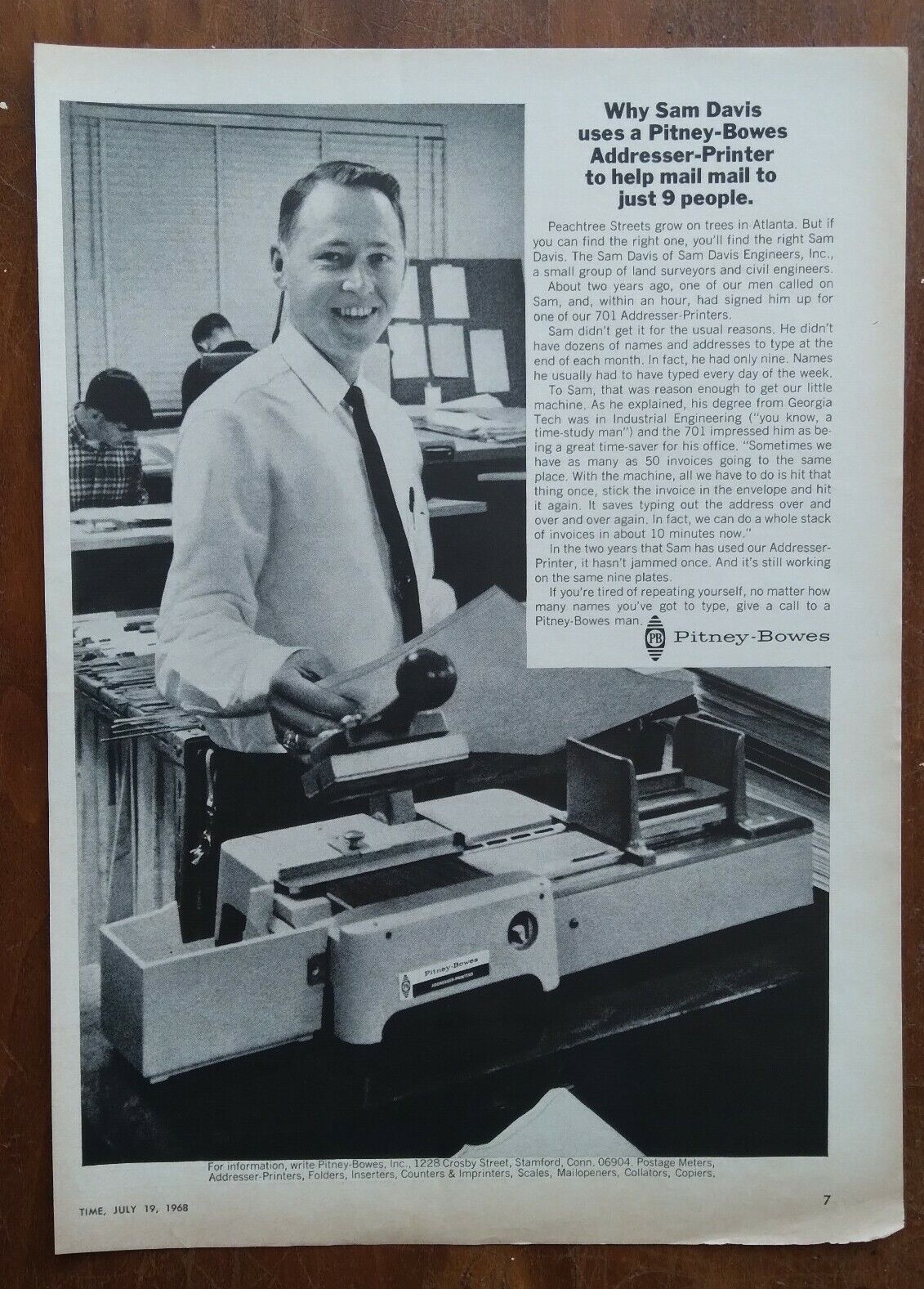 1968 Pitney Bowes 701 Addresser Printer Pic 60s Office Worker Vintage Print Ad 