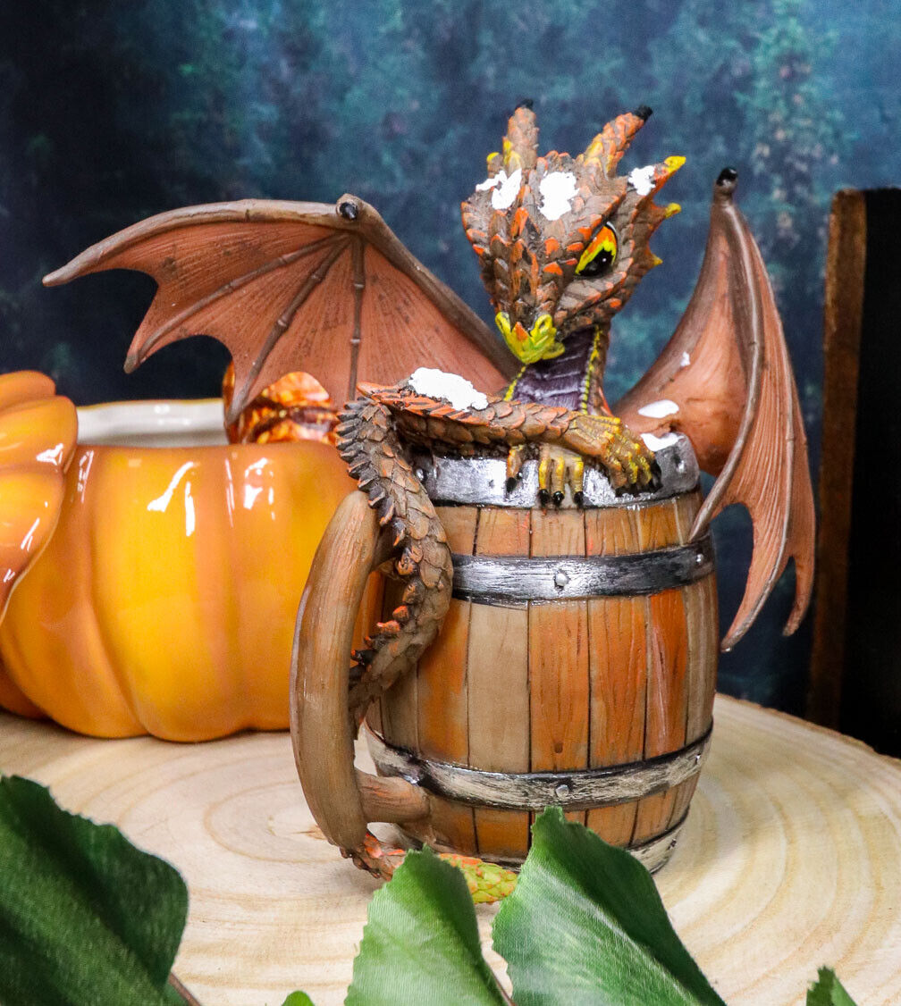 Ebros German Fest Dark Beer Dragon in Aged Barrel Fantasy Drunk Dragons Figurine