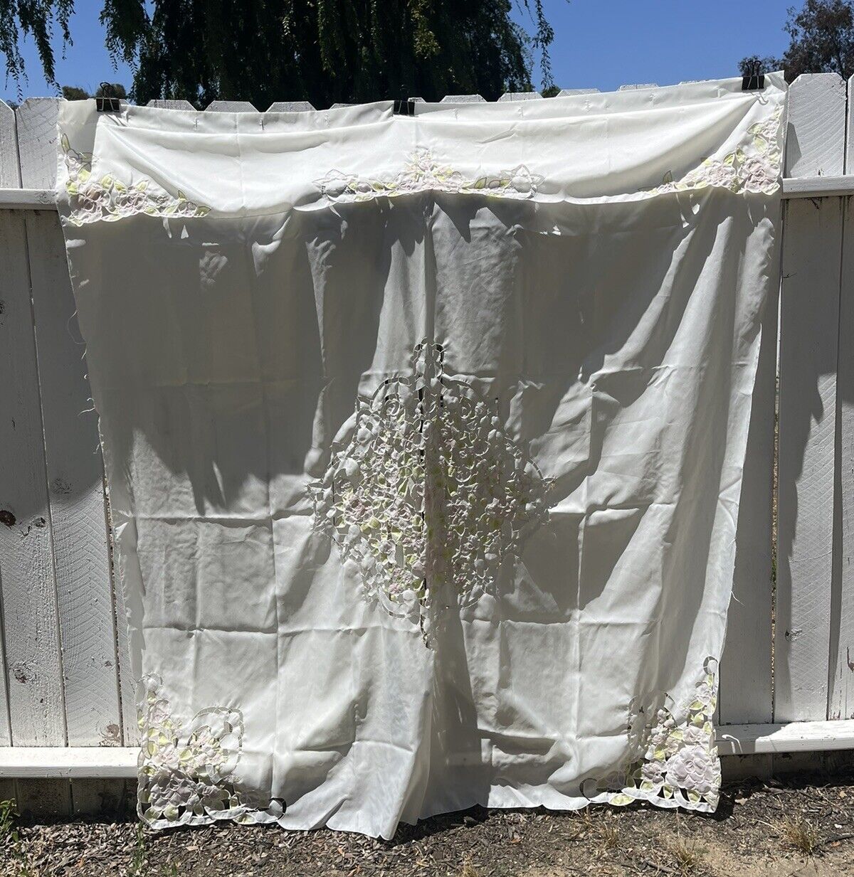 2 Vintage Curtain Panels Floral Embroidered Cottage Core Farmhouse 70 X 72”
