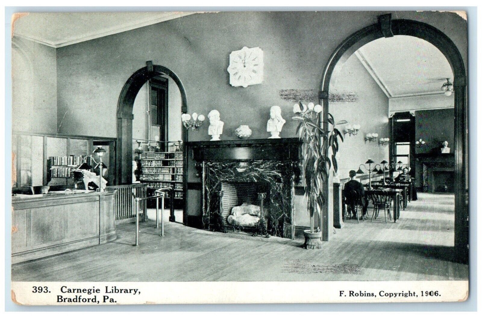 1907 Carnegie Library Interior Bradford Pennsylvania PA Vintage Antique Postcard