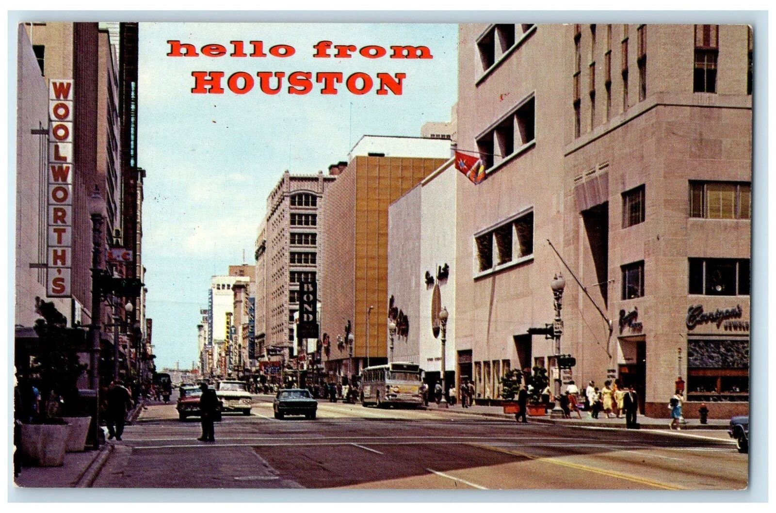 c1960's Main Street Downtown Buildings Houston Texas TE Unposted Cars Postcard