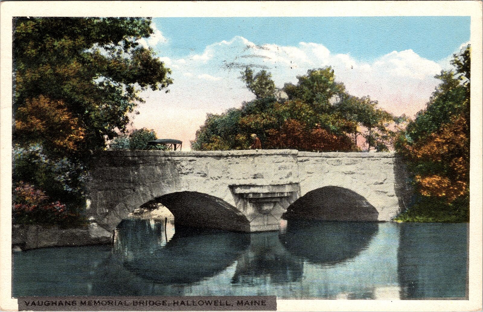 Hallowell ME-Maine, Vaughans Memorial Bridge, c1937 Vintage Souvenir Postcard