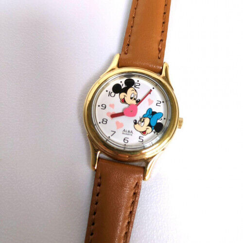 SEIKO ALBA Disney Time Mickey Minnie Watch Retro from japan