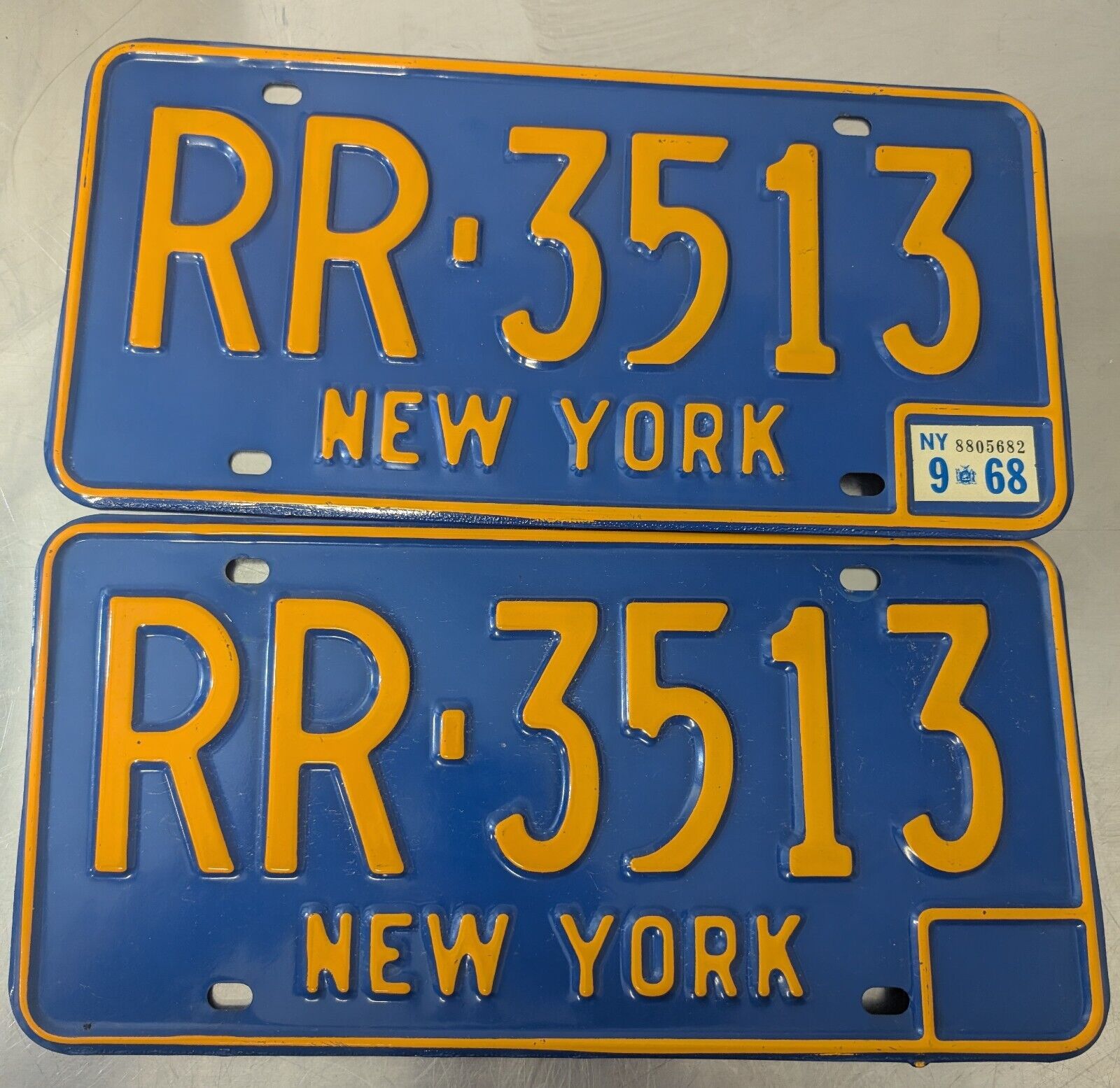 Pair 1968 New York Commercial License Plate  RR 3513 SUPER CLEAN
