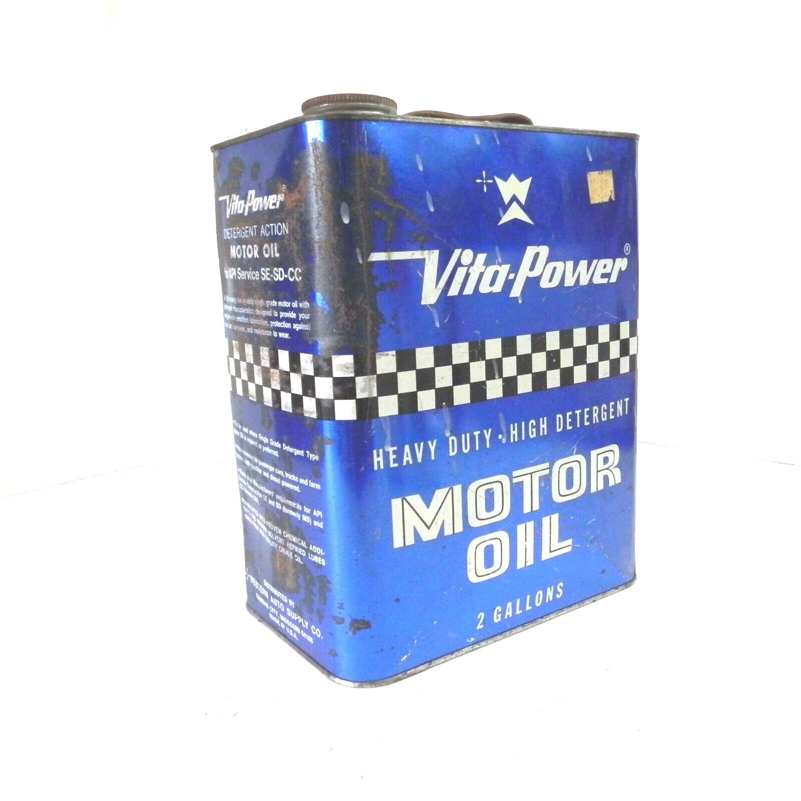 VINTAGE VITA-POWER HEAVY DUTY HIGH DETERGENT MOTOR OIL 2 GALLON CAN EMPTY USED 
